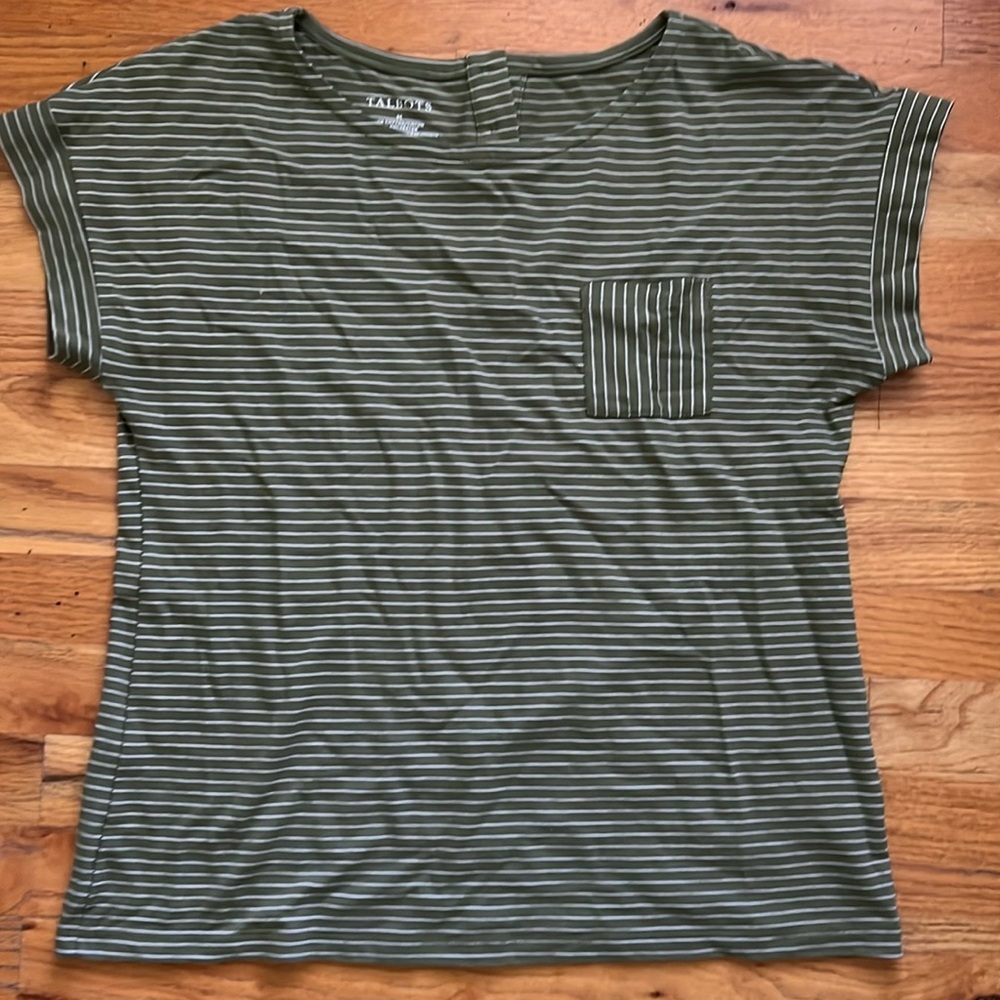 Talbot's button back striped pocket tee